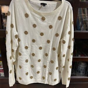 Talbots Cream Top with Gold Dots